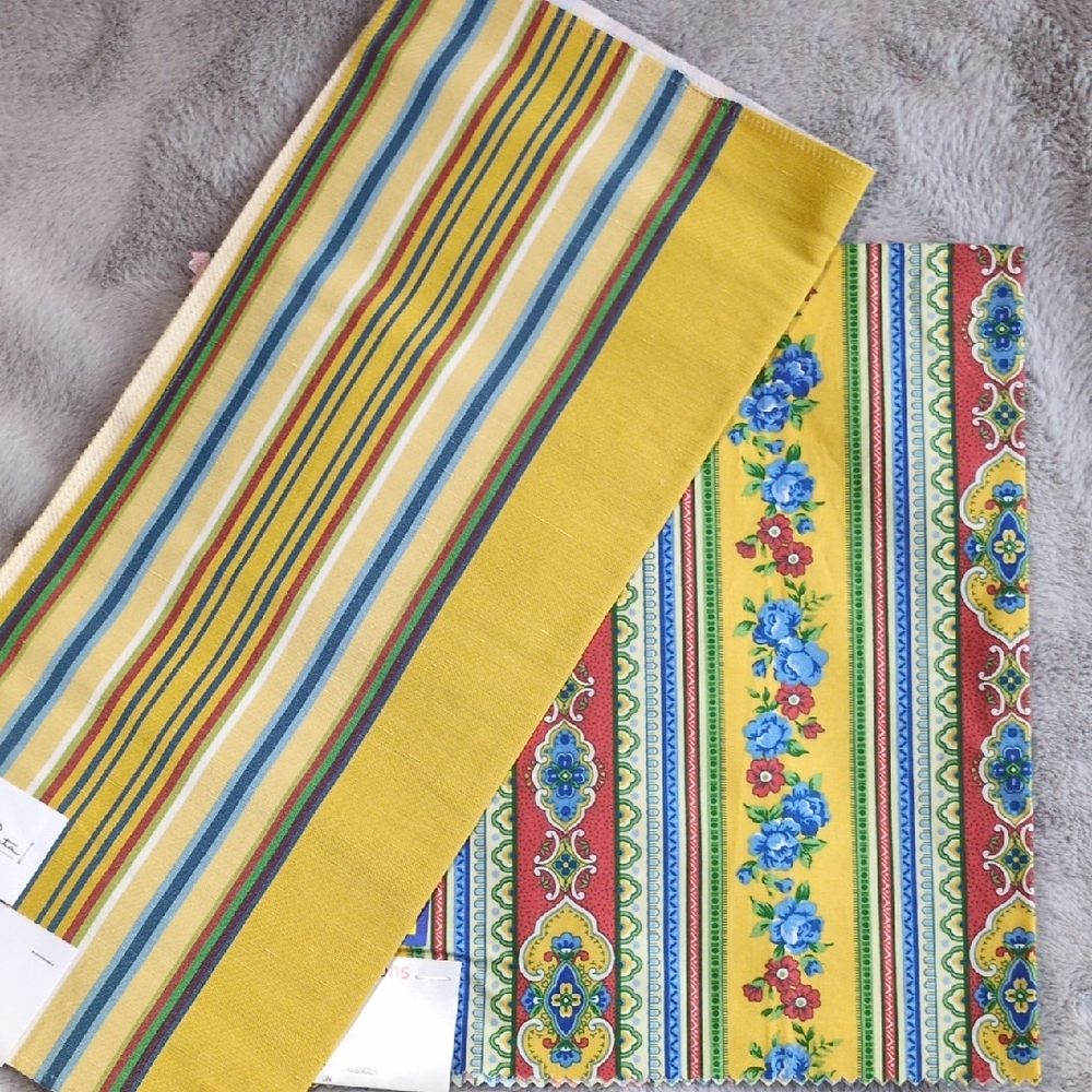 Linen/Silk/Cotton Woven Stripes and Cotton Stripe Print - 2 pieces of fabric